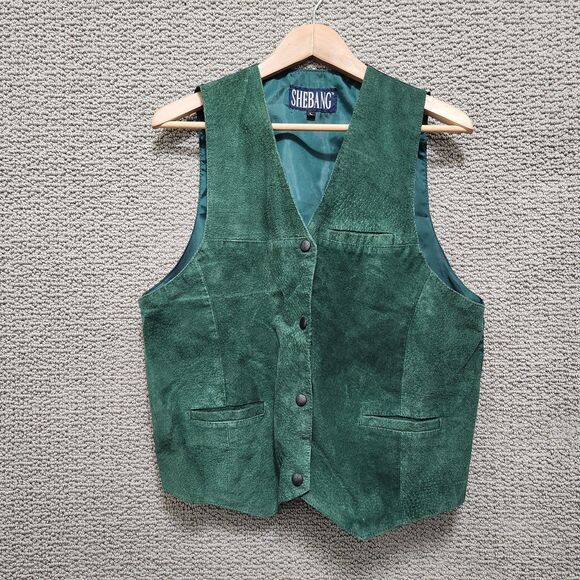 SHEBANG Jackets & Blazers - SHEBANG Women's Green Suede Leather Western Snap Front Vest Size L